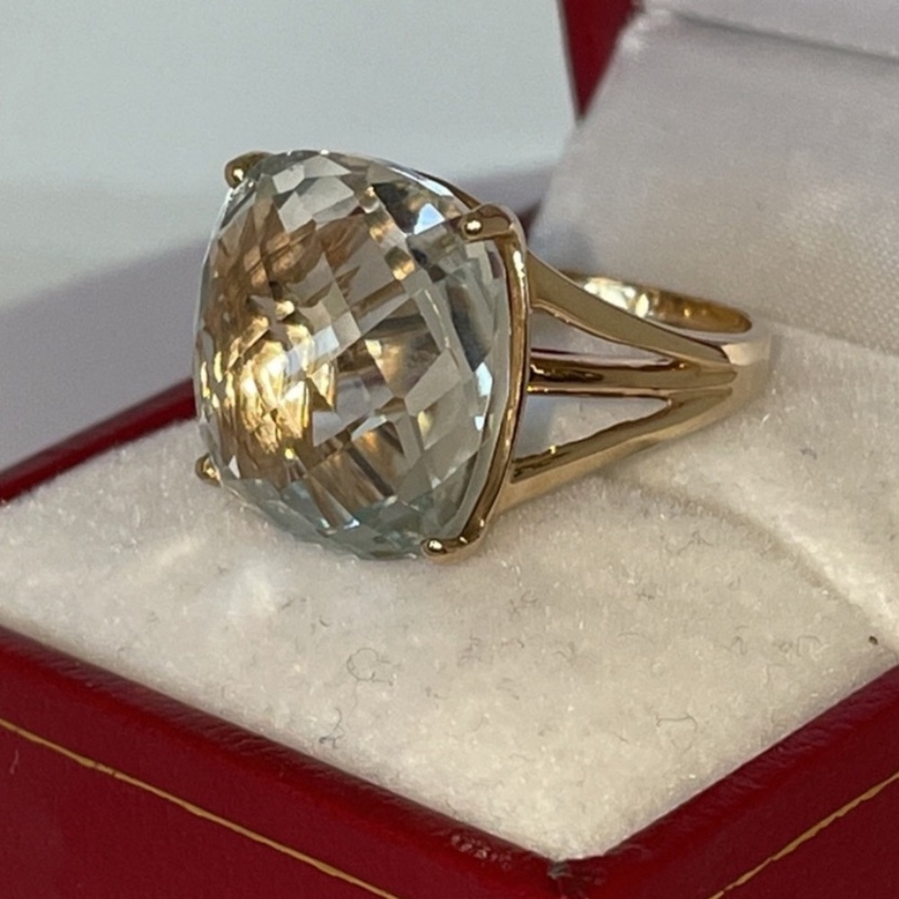 Solid 10K Yellow Gold Natural Prasiolite Green Amethyst Gemstone Ring (not 14K )